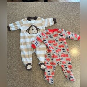 Carter's Striped Monkey and Fire Truck Fleece Footies